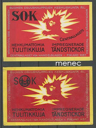 Tulitikkuetikettejä, SOK:n leijona, 2 isoa 
