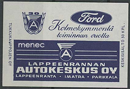Tulitikkuetiketti, Lappeenrannan Autokeskus 