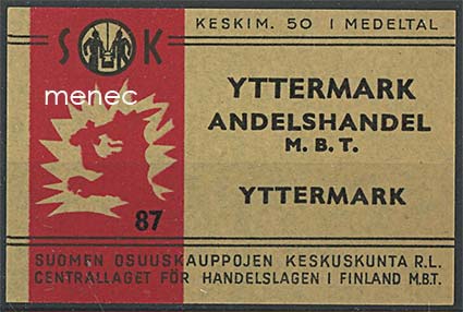 Kauppiasetiketti, Yttermark Andelshandel, Yttermark, Närpiö 