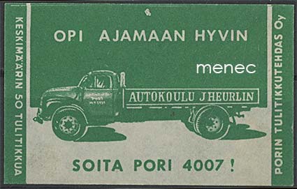 Tulitikkuetiketti, Autokoulu J. Heurlin, Pori 