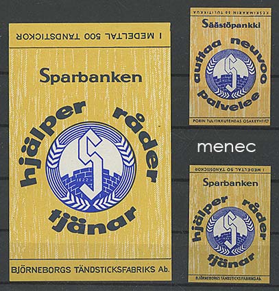 Tulitikkuetikettejä, Säästöpankki, iso ja 2 tavallista 