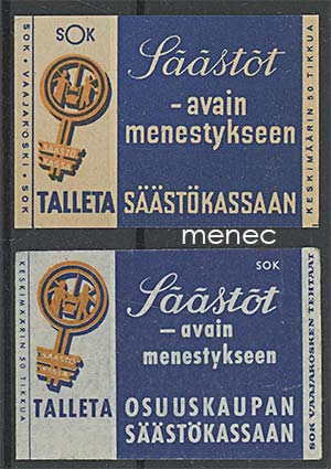 Tulitikkuetikettejä, Säästökassa, 2 kpl 