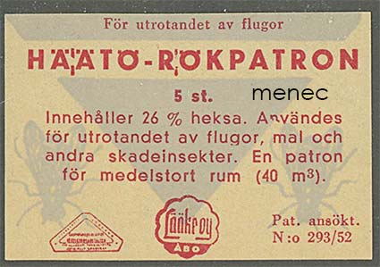 Häätö-savupatruuna, etiketti 