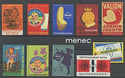Tulitikkuetikettejä, maitotuotteita, 10 kpl 