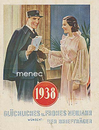 Onnellista uutta vuotta 1938 toivoo postinkantaja, esite 