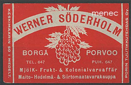 Kauppiasetiketti, Werner Söderholm, Porvoo 