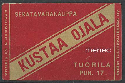 Kauppiasetiketti, Kustaa Ojala, Tuorila, Merikarvia 