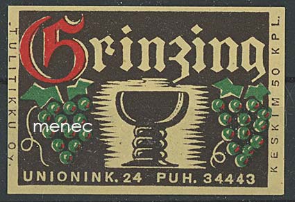 Grinzing, Helsinki, tulitikkuetiketti 