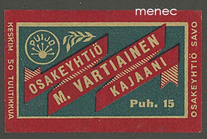 Tulitikkuetiketti, M. Vartiainen, Kajaani 