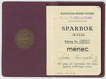 Kansallis-Osake-Pankki, Turku - Isohämeenkatu, säästökirja 