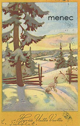 Maasio, Urpo - Jänis talvimaisemassa, pienoiskortti 