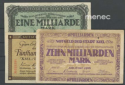 Saksa, Kiel, 16 pularahan kokoelma 1918-1923, 50 penniä - 10 miljardia 