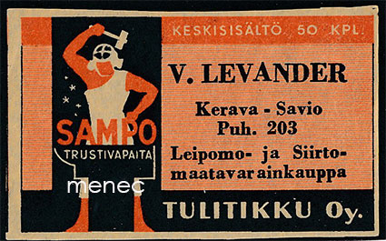 Seppä-etiketti, V. Levander, Kerava - Savio 