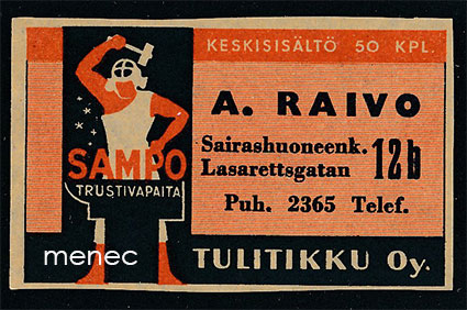 Seppä-etiketti, A. Raivo, Turku, Sairashuoneenkatu 12b 