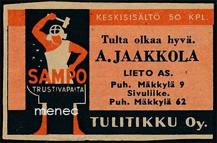 Seppä-etiketti, A. Jaakkola, Lieto as. 