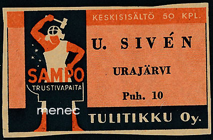 Seppä-etiketti, U. Sivén, Urajärvi, Asikkala 