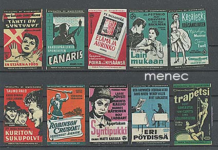 Tulitikkuetikettejä, elokuvia, 10 kpl 