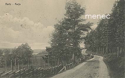 Karjaa, maantie, poika nojailee aitaan 