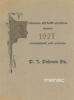 P. J. Pesonen Oy:n uuden vuoden 1927 taittokortti 