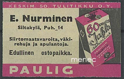 Kauppiasetiketti, E. Nurminen, Siltakylä 