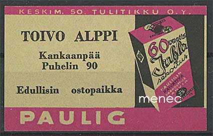 Kauppiasetiketti, Toivo Alppi, Kankaanpää 