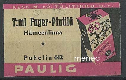 Kauppiasetiketti, T:mi Fager-Pintilä, Hämeenlinna 