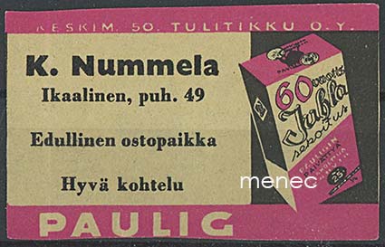 Kauppiasetiketti, K. Nummela, Ikaalinen 