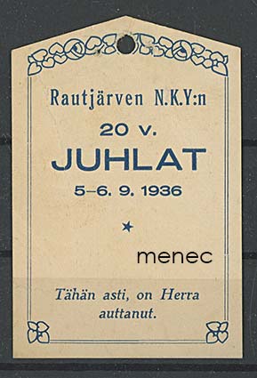 Rintamerkki, Rautjärven N.K.Y:n 20 v. juhlat 5-6.9.1936 