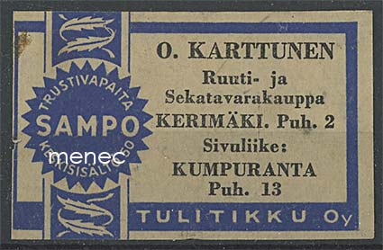 Kauppiasetiketti, O. Karttunen, Kerimäki 