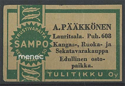 Kauppiasetiketti, A. Pääkkönen, Lauritsala 