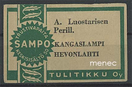 Kauppiasetiketti, A. Luostarisen Perill., Kangaslampi, Hevonlahti 