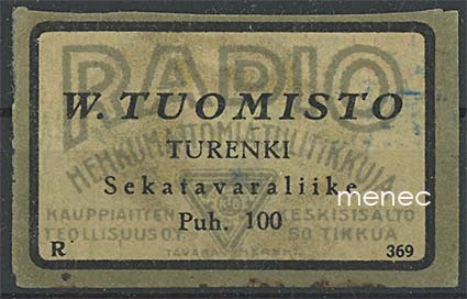 Kauppiasetiketti, V. Tuomisto, Turenki 