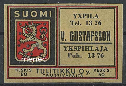 Tulitikkuetiketti, V. Gustafsson, Ykspihlaja 