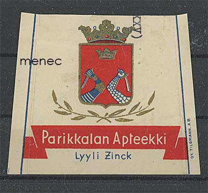 Parikkalan Apteekki Lyyli Zink, etiketti 