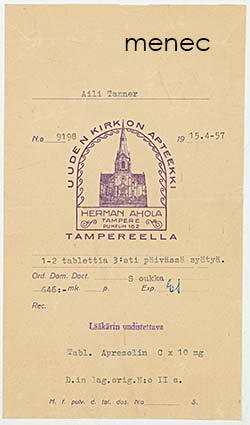 Uuden Kirkon Apteekki Herman Ahola, Tampere, iso pussi 1919 