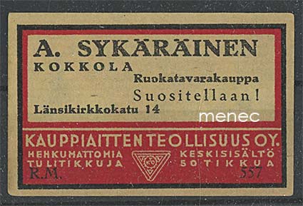 Kauppiasetiketti, A. Sykäräinen, Kokkola 