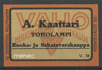 Kauppiasetiketti, A. Kaattari, Toholampi 