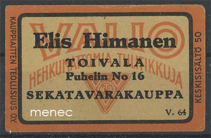 Kauppiasetiketti, Elis Himanen, Toivala, Siilinjärvi 
