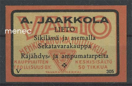 Kauppiasetiketti, A. Jaakkola, Lieto. Sikilässä ja asemalla 