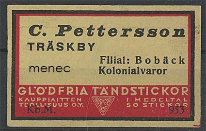 Kauppiasetiketti, C. Pettersson, Träskby, Kirkkonummi 