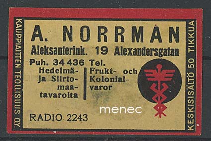 Kauppiasetiketti, A. Norrman, Aleksanterinkatu 19 