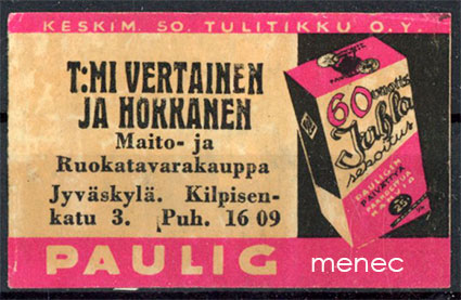 Kauppiasetiketti, Paulig, T:mi Vertainen ja Hokkanen, Jyväskylä 