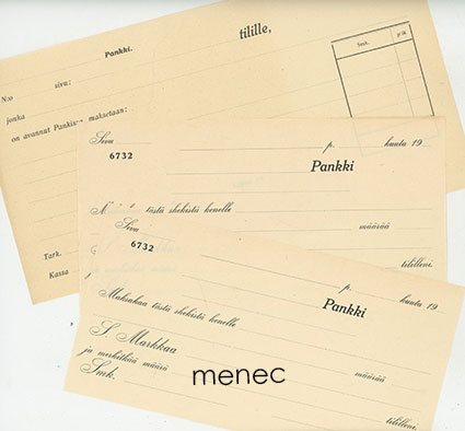 Pankkiasioimisen lomakemalleja 1914, 3 kpl 