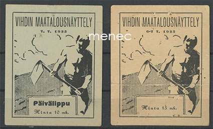 Vihdin maatalousnäyttely 1935. Päivälippu/rintamerkki ja rintamerkki 