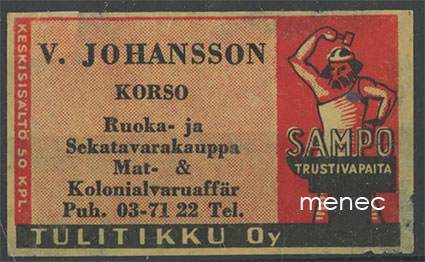 Seppä-etiketti, vanha malli, V. Johansson, Korso 