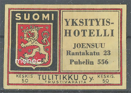Tulitikkuetiketti, Yksityishotelli, Joensuu 