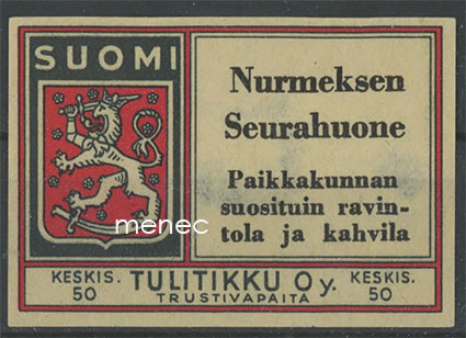 Tulitikkuetiketti, Nurmeksen Seurahuone 