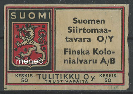 Tulitikkuetiketti, Suomen Siirtomaatavara 