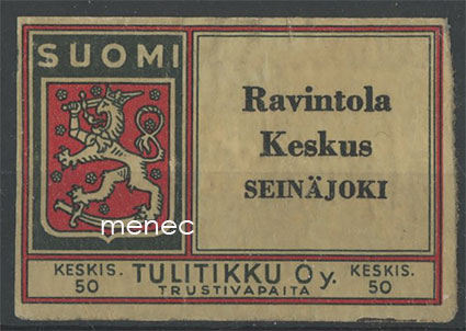 Tulitikkuetiketti, Ravintola Keskus, Seinäjoki 