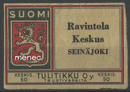 Tulitikkuetiketti, Ravintola Keskus, Seinäjoki 